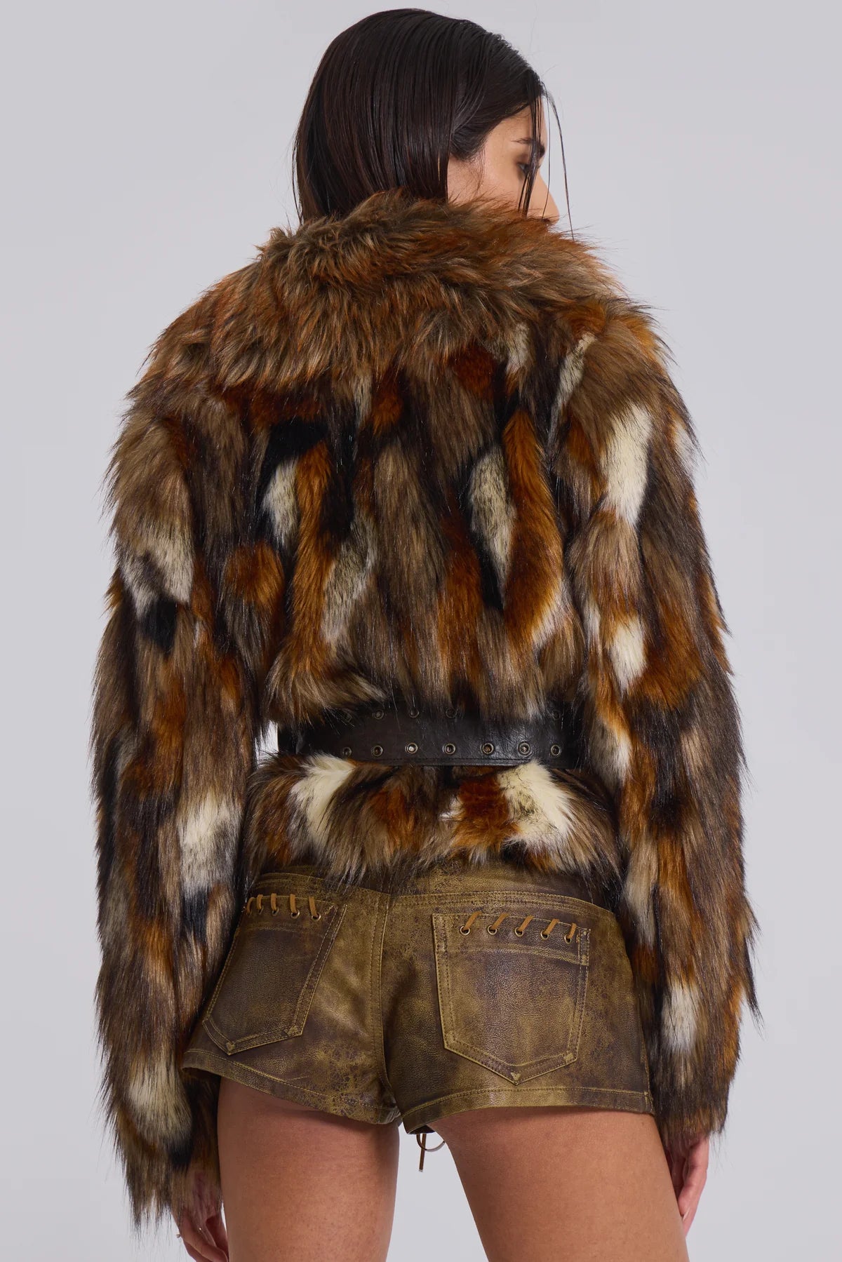 MESCONDA Faux Fur Belted Jacket