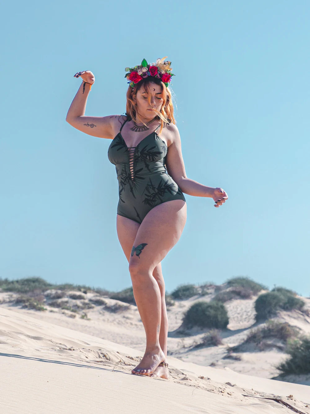 CUT Plus Size - Green One Piece Swimsuit (Thick Lycra Fabric)