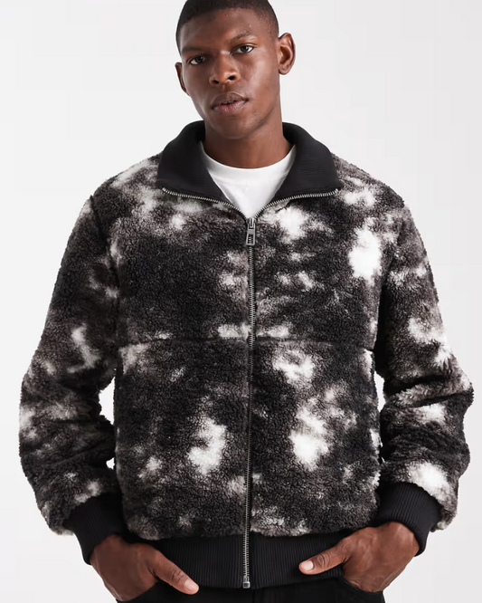 ONLY & SONS Oversized Sherpa Zip Through Fleece In Monochrome