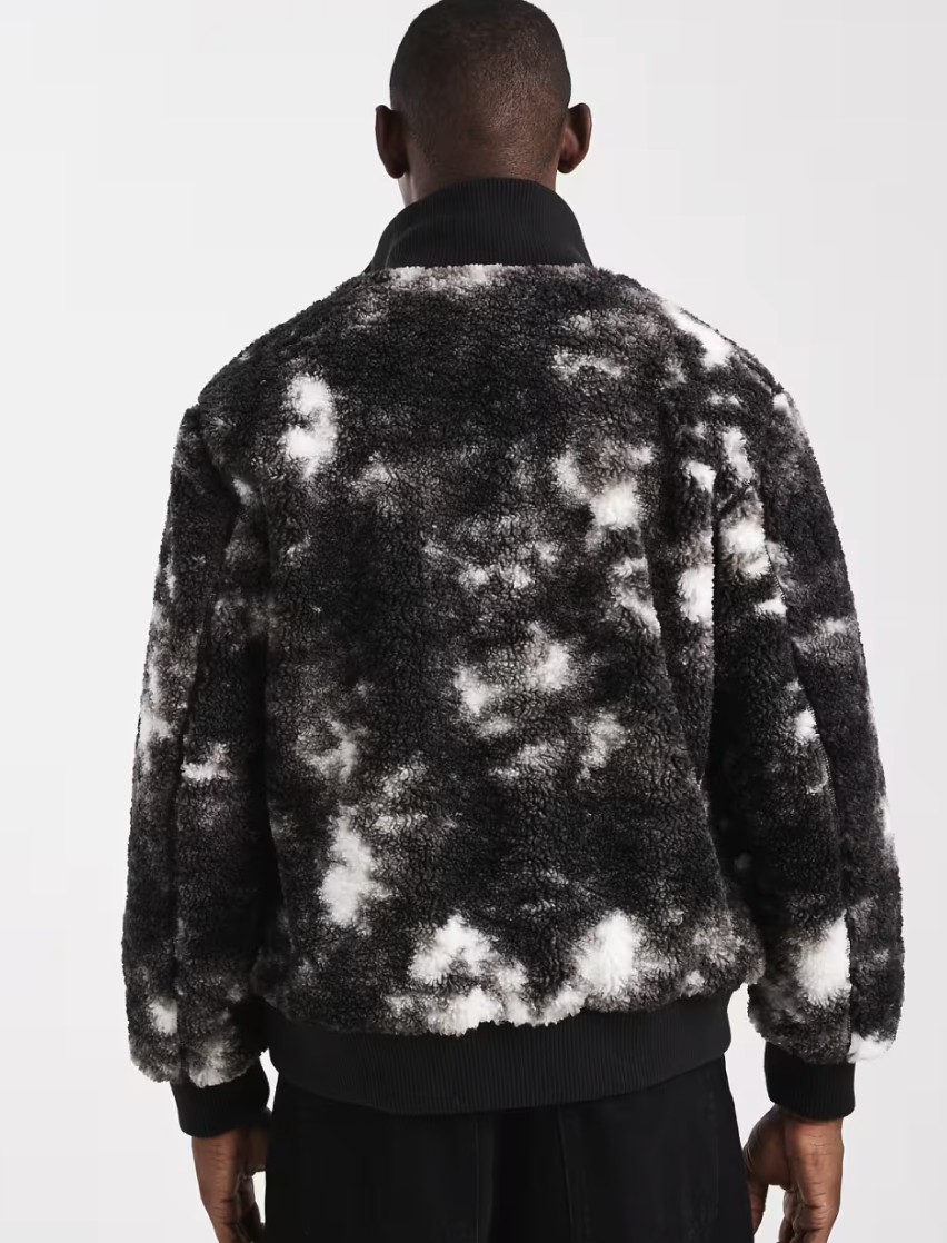 ONLY & SONS Oversized Sherpa Zip Through Fleece In Monochrome
