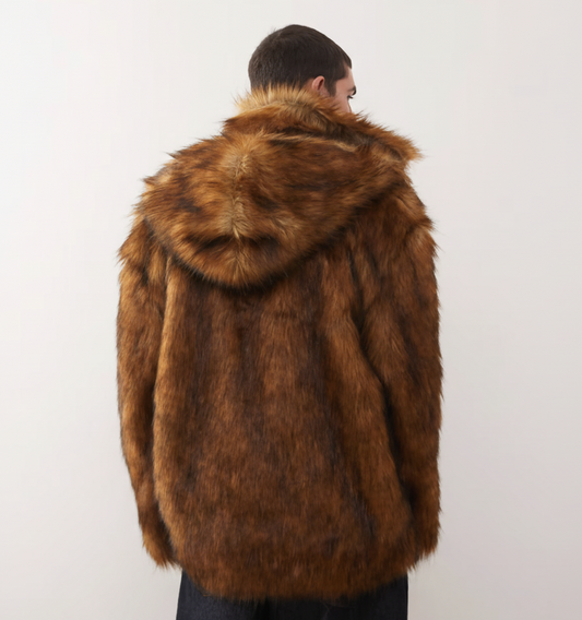 Reclaimed Vintage Unisex Faux Fur Oversized Hooded Jacket