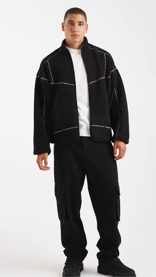 ONLY & SONS Full Zip High Neck Contrast Stitch Fleece In Black