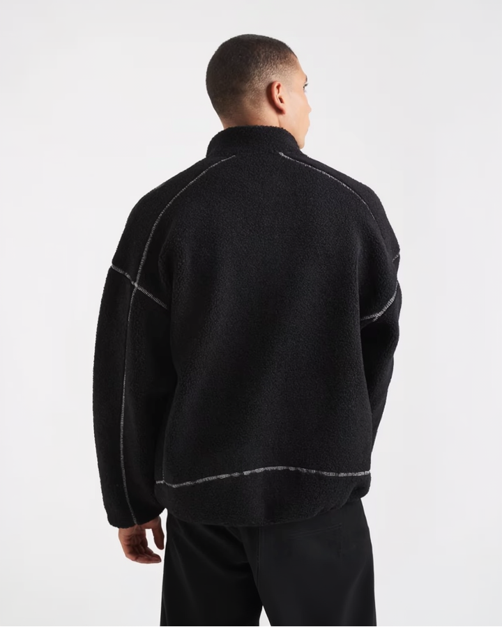 ONLY & SONS Full Zip High Neck Contrast Stitch Fleece In Black