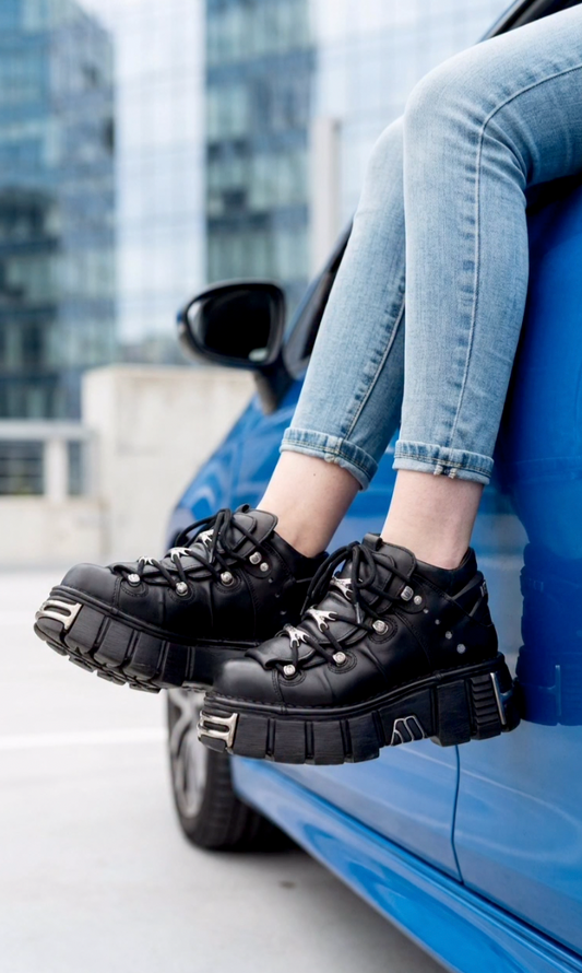 NEW ROCK LEATHER SNEAKERS - BLACK