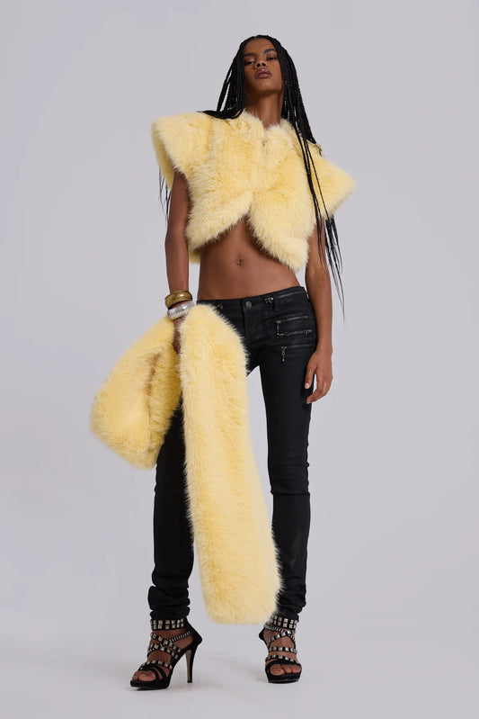 Faux Fur Shrug With XL Scarf — Yellow