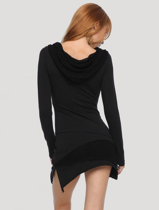ONESA Long Sleeves Mini Dress In Black