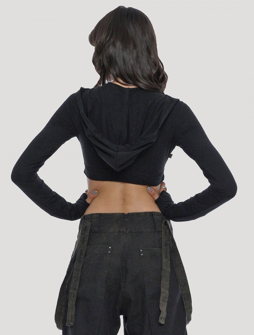 RAFFIA Hoodie Crop Top In Black
