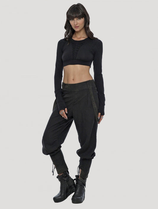 RAFFIA Hoodie Crop Top In Black