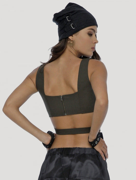 SOLO Wrap Crop top In Olive Noir