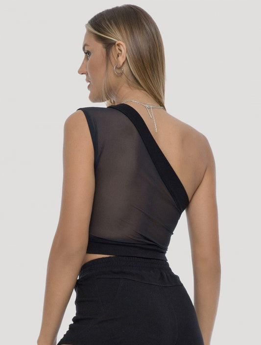 BINDI One Shoulder Crop Top In Black