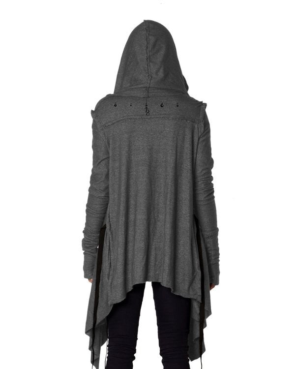 CRIME Long Sleeve Hooded Duster Cardigan In Grey