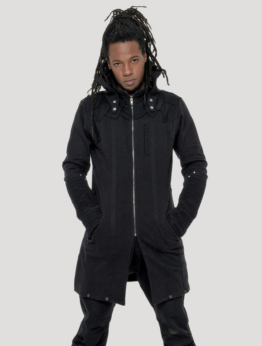 OKESA Hood Long Coat In Black