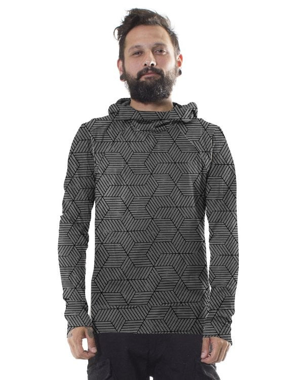 NOVE Long Sleeve Hooded Shirt In Grey