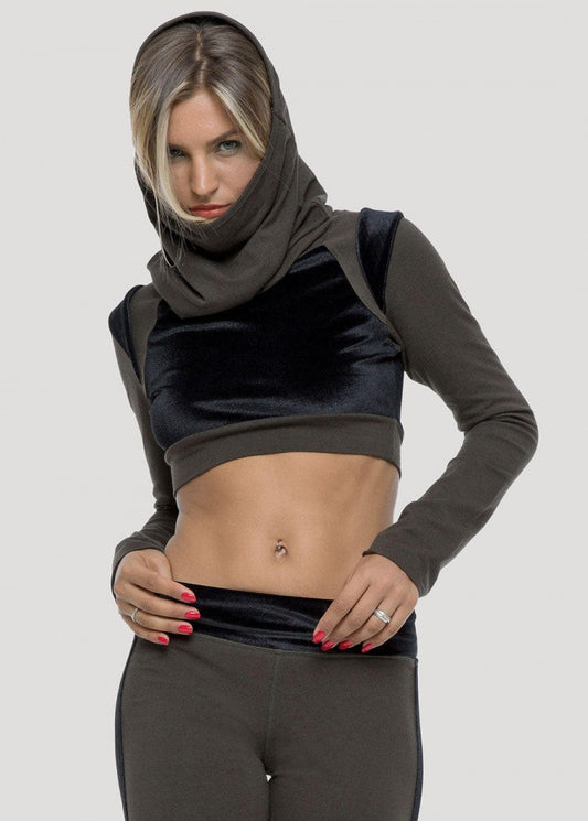 NALA Crop Top In Olive-Black Velevt