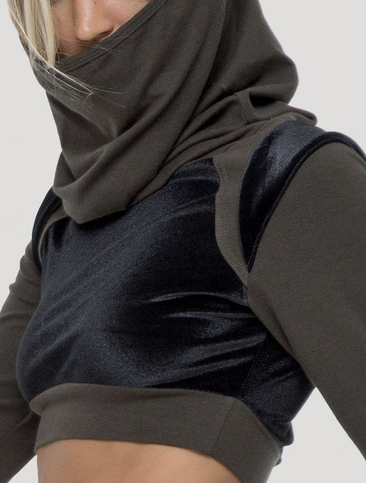 NALA Crop Top In Olive-Black Velevt