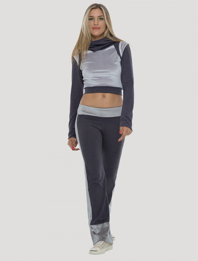 NALA Long Sleeves Crop Top In Aegean Blue/Silver Velet