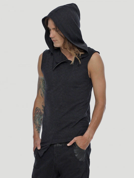 SHEMESH Sleeveless Hooded Tee In Black