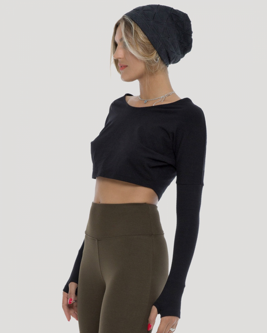 REVOL Long Sleeves Crop Top In Black
