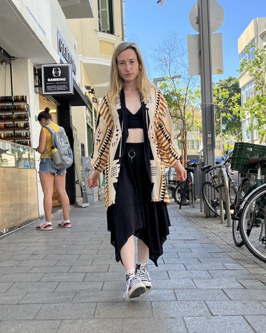 UNISEX LIGHT TRIBAL PRINT SHORT KIMONO