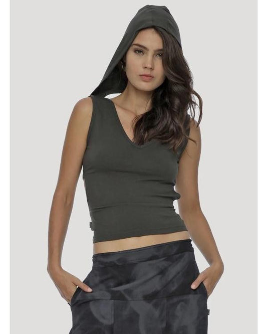 MYANMAR Hooded Top In Olive-Noir