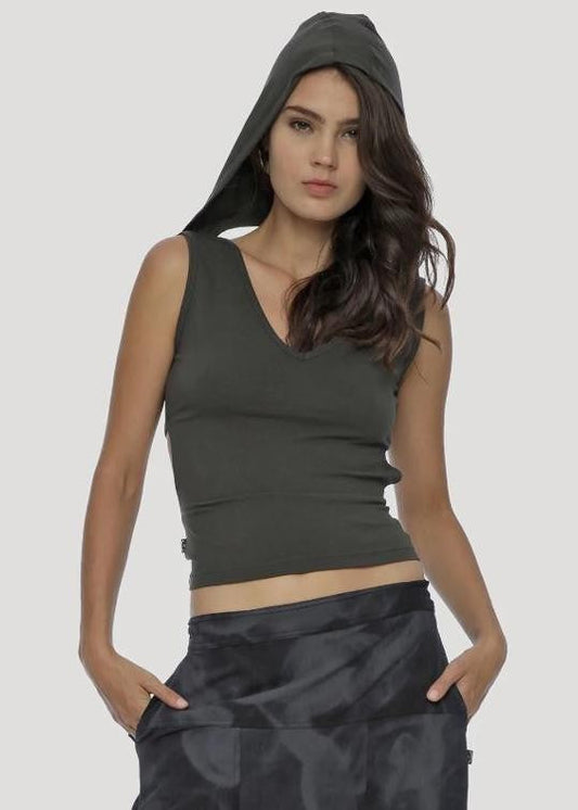 MYANMAR Hooded Top In Olive-Noir