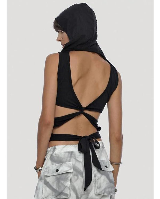 MYANMAR Hooded Top In Black