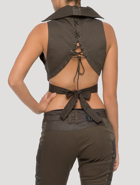 FULLA Wrap Crop top In Dark Olive