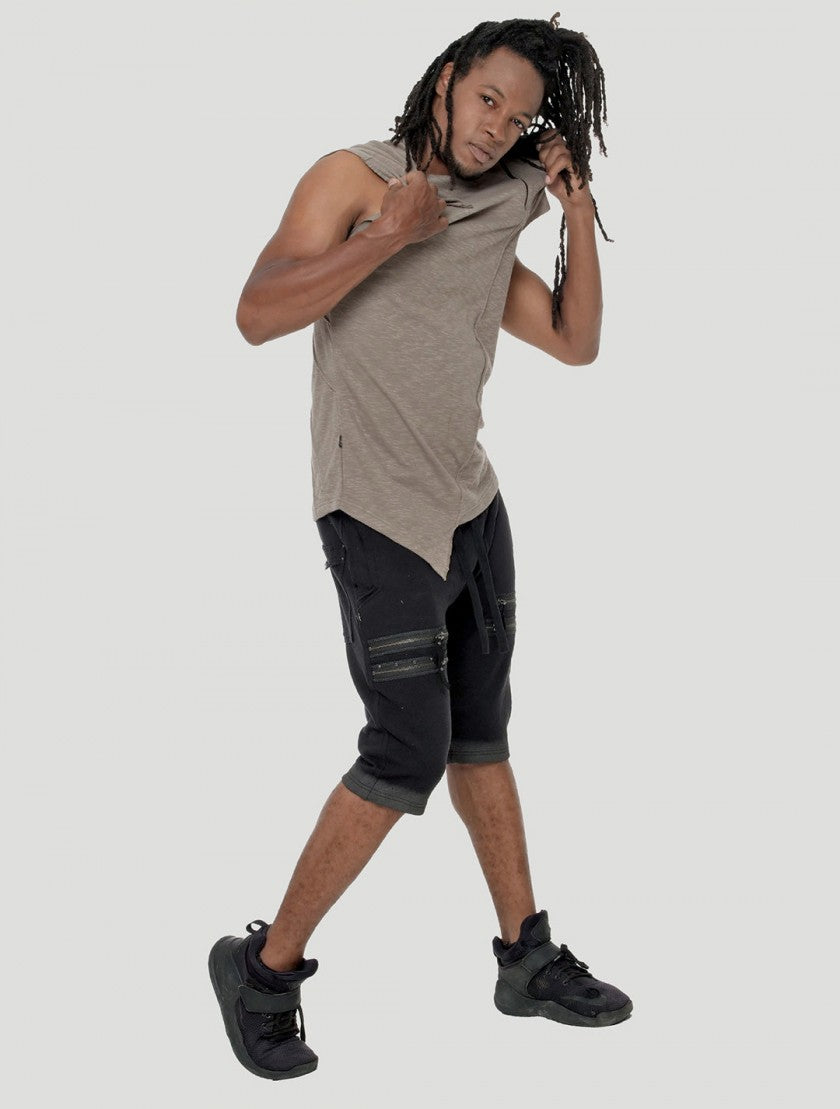 SHEMESH Sleeveless Hooded Tee In Cement