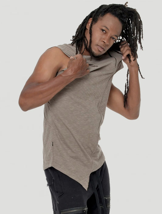 SHEMESH Sleeveless Hooded Tee In Cement