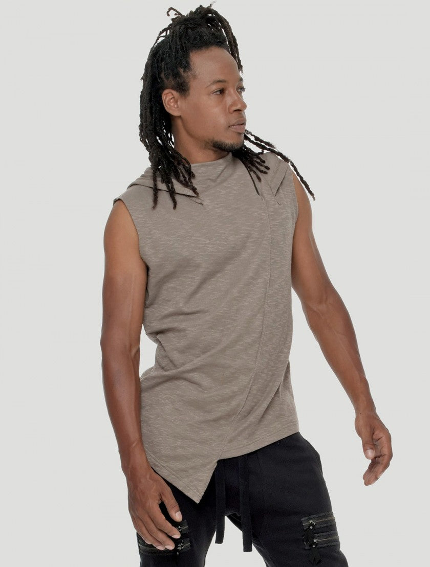 SHEMESH Sleeveless Hooded Tee In Cement