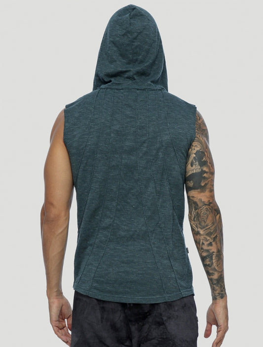 SHEMESH Sleeveless Hooded Tee In Teal