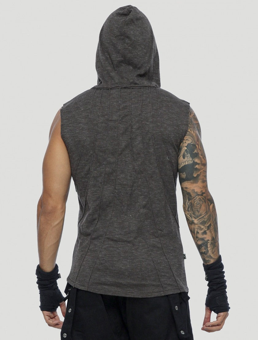 SHEMESH Sleeveless Hooded Tee In Charocal