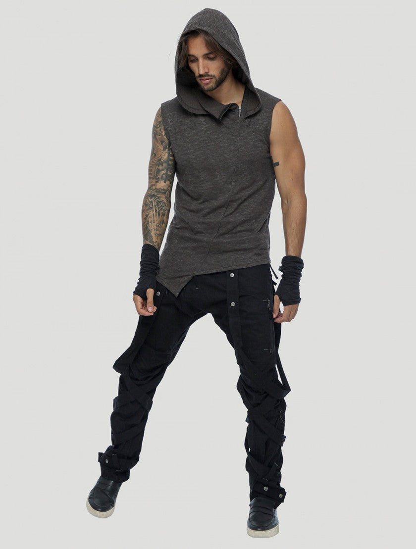 SHEMESH Sleeveless Hooded Tee In Charocal