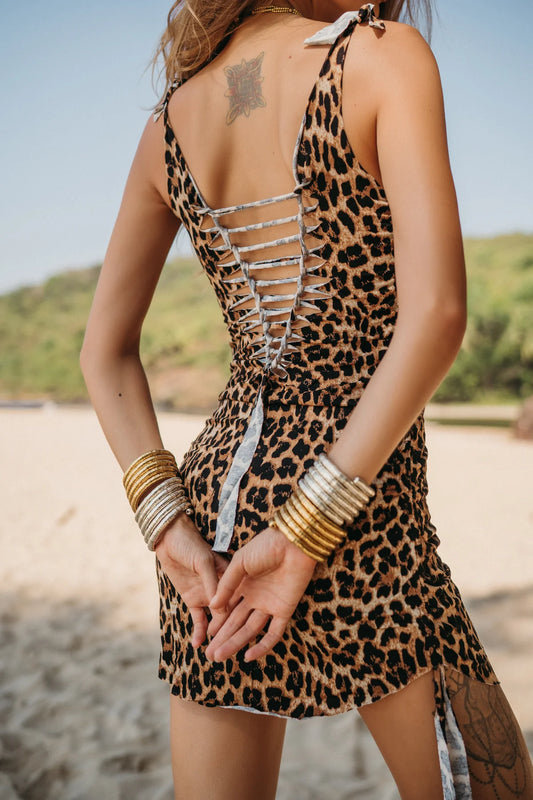 Suede Leopard Mini Boho Dress