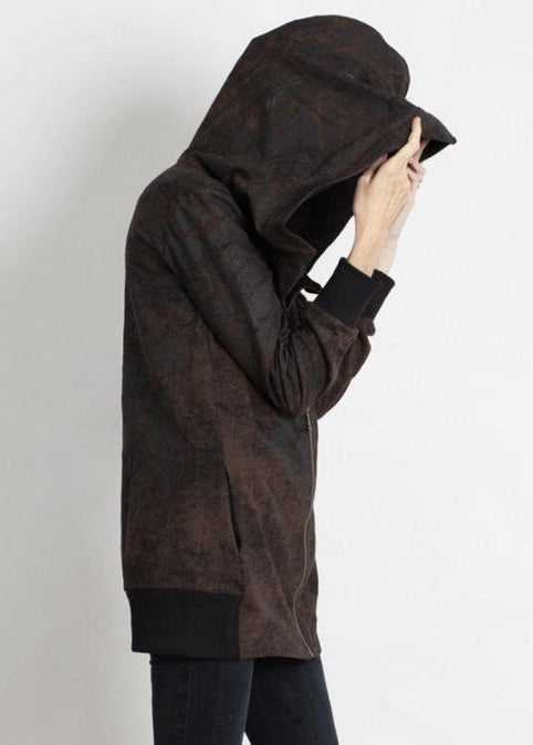 XTEX Hooded Zip-Up Cardigan In Brown