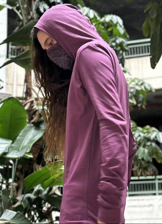 KUSARY Long Hooded Shirt In Burgandy