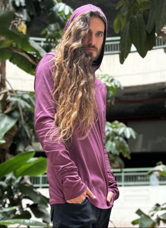 KUSARY Long Hooded Shirt In Burgandy