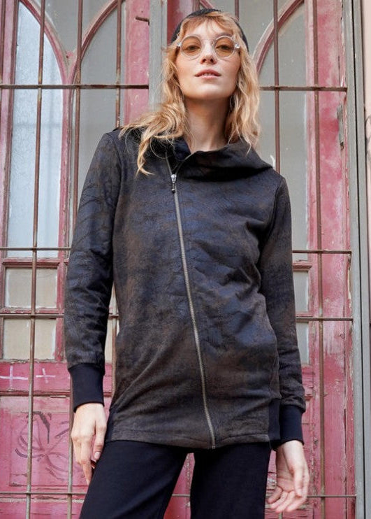 XTEX Hooded Zip-Up Cardigan In Brown