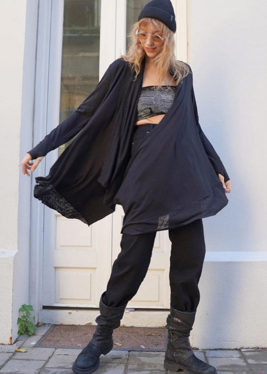 DUMA Long Sleeve Cardigan Duster In Black