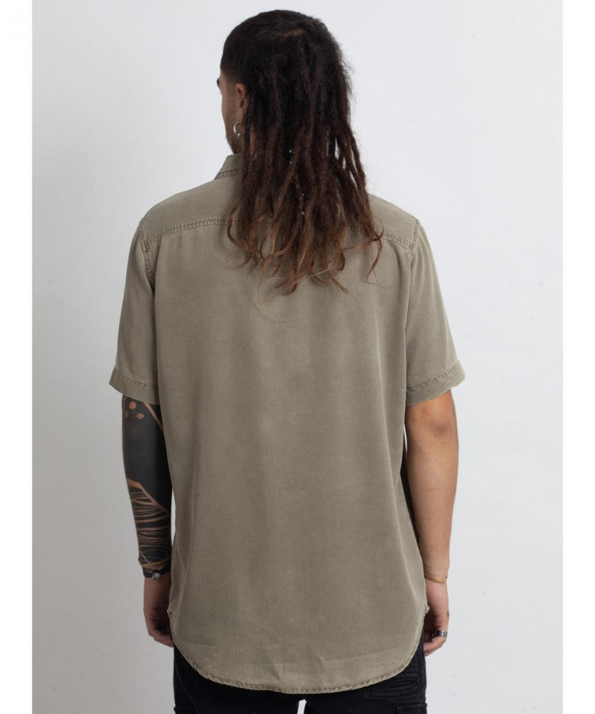 OR BUTTON Short Sleeve Botton Shirt In Green Wash