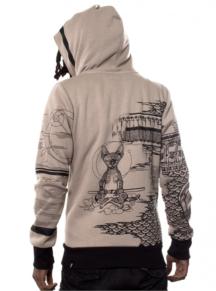 SAMURAI CAT Zip Hood In Stone