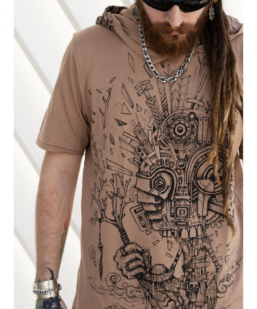 WOOD SPIRIT Hooded T-Shirt In Moka