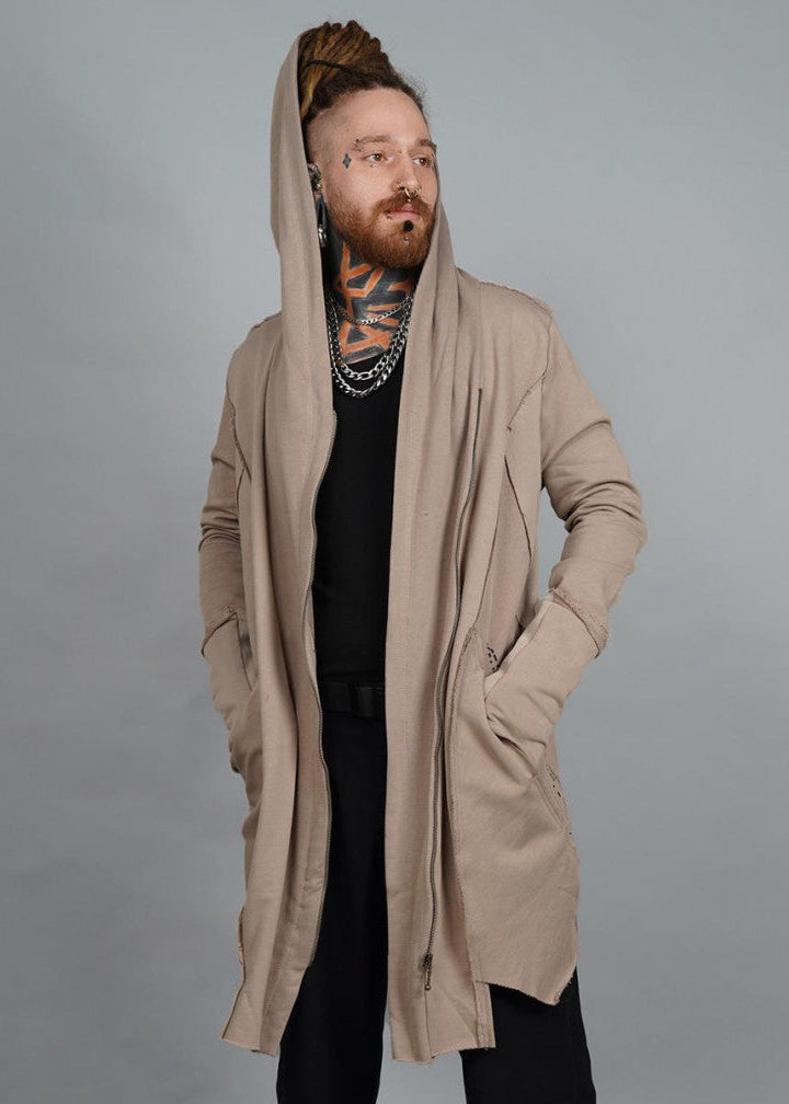CUTSY WO Hooded Long Jacket In Stone