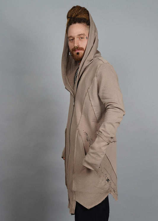 CUTSY Unisex Hooded Long Jacket In Stone