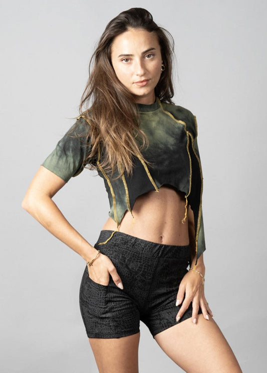 SONIC Green & Yellow Stitch Crop