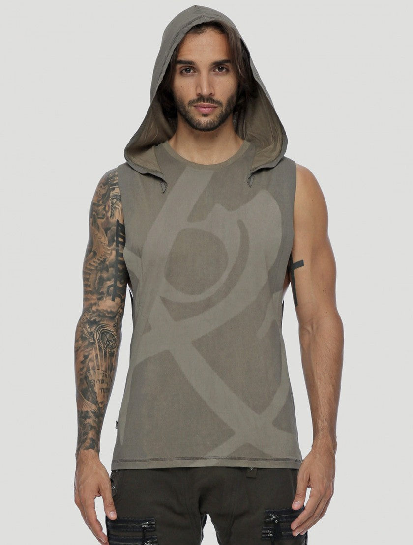 FEARLESS Hoodie Sleeveless Tee In Smoky Cement