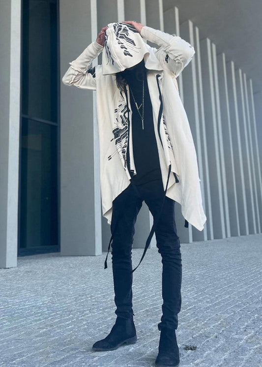 DELTA UNISEX Hood Cardigan Duster In Off-White