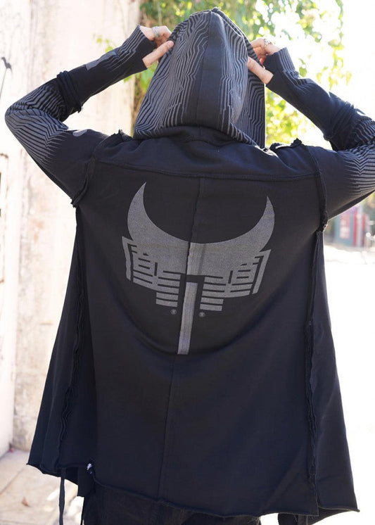 GATA UNISEX HOOD CARDIGAN - BLACK