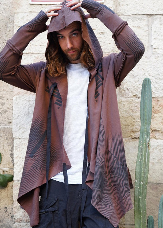 GATA UNISEX HOOD CARDIGAN - BROWN