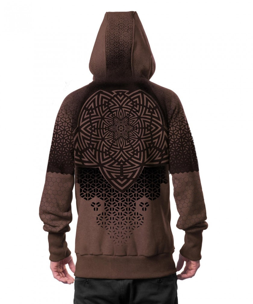 MARK Zipped Hooded Jacket In Brown Tex